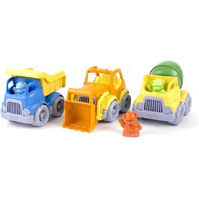 Green Toys Construction Vehicle Set, 3-Pack - Pretend Play, Motor Skills, Kids Toy Vehicles. No BPA, phthalates, PVC. Dishwasher Safe, Recycled Plastic, Made in USA.