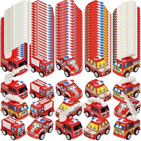 Panitay 100 Pcs Mini Fire Truck Toy Bulk Birthday Party Supplies Firefighter Rescue Vehicle Small Fire Engine Truck Toy for Fireman Cake Toppers Bag Filler Construction Gifts