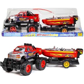 Path Blazer Friction Power Monster Truck Speed Boat Hauler with Trailer