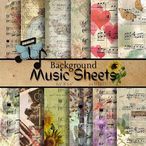 Vintage Sheet Music Scrapbook Paper – 6.5 x 6.5 Inch Craft Paper Pack, 24 Sheets, 12 Unique Designs – Antique Music Notes Backgrounds for Journaling, Card Making, Collage, DIY Crafts