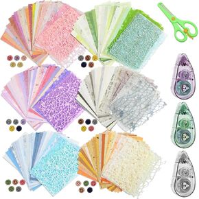 156 Sheets Textured Scrapbook Paper and Mesh Fabric Set, 6 Pack Mixed Special Crafts Paper for Scrapbooking Planner Bullet Junk Journal Supplies collage School DIY decorative stuff 5.5x4 Inch