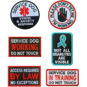 Antrix 6 Pcs Service Dog Working in Training Do Not Touch Pet Stress & Anxiety Response Access Required by Law No Exceptions Tactical Hook & Loop Emblem Badge Patch for Medium and Large Dogs Harness