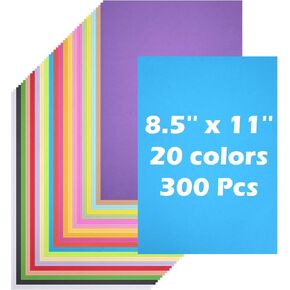 300 Sheets Colored Cardstock, 8.5 x 11 Inch 20 Assorted Colors Construction Paper 230GSM, Double Sided Color Card Stock Printer Papers for Card Making Paper Crafting Printer Scrapbooking Decor