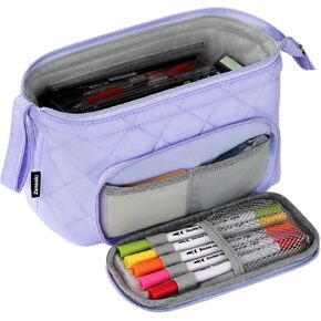 Zannaki Soft Quilted Large Pencil Pouch Organizer with Wide Opening for Boys Girls Teens - Extra Big Capacity Pen Pencil Bag with Zipper, Portable Pencil Case Box for School, College, Cosmetic Gift