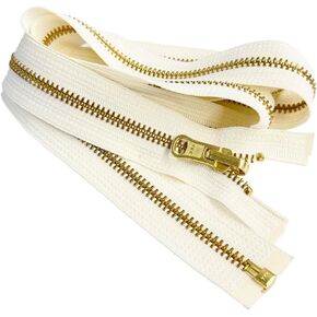 #5 Brass Metal YKK Medium Weight Inside/Outside Reversible Slide Jacket Zipper Separating Color: Snow White #841W Choose Your Length (1 Zipper) (Snow White #841W, 20" Inches)