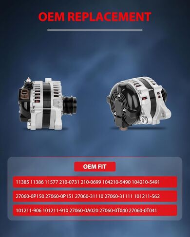 cciyu Alternators 11385 Fit for 2009-2013 For Toyota Corolla 1.8L 2009-2010 For Toyota Matrix 1.8L 2009-2010 For Pontiac Vibe 1.8L 210-0731 210-0699 104210-5490 104210-5491 27060-0P150 in Kuwait