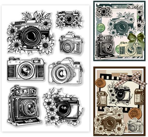 1 Pc Clear Stamps, Vintage Flower Camera Scrapbooking Stamps Silicone Transparent Seal Stamp for Card Making Decoration Embossing Album Decor DIY Craft in Saudi Arabia