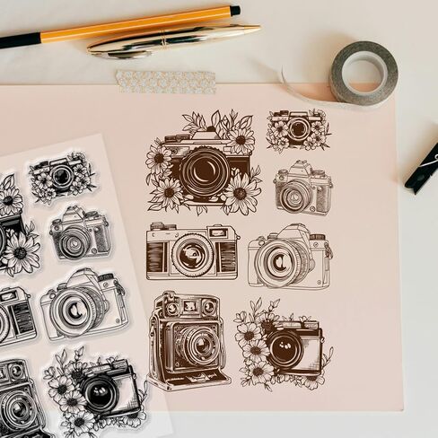 1 Pc Clear Stamps, Vintage Flower Camera Scrapbooking Stamps Silicone Transparent Seal Stamp for Card Making Decoration Embossing Album Decor DIY Craft in Saudi Arabia