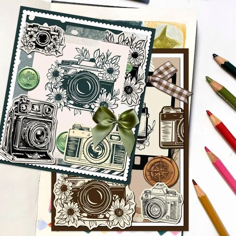 1 Pc Clear Stamps, Vintage Flower Camera Scrapbooking Stamps Silicone Transparent Seal Stamp for Card Making Decoration Embossing Album Decor DIY Craft in Saudi Arabia