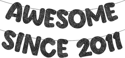 Fulmoon Pre Strung Awesome Since 2011 Banner Glitter Happy 14th Birthday Sign Funny Glitter Happy 14th Anniversary Party Decorations for Men Women(Dark Blue) in Saudi Arabia