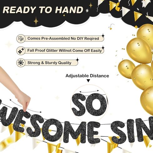 Fulmoon Pre Strung Awesome Since 2011 Banner Glitter Happy 14th Birthday Sign Funny Glitter Happy 14th Anniversary Party Decorations for Men Women(Dark Blue) in Saudi Arabia