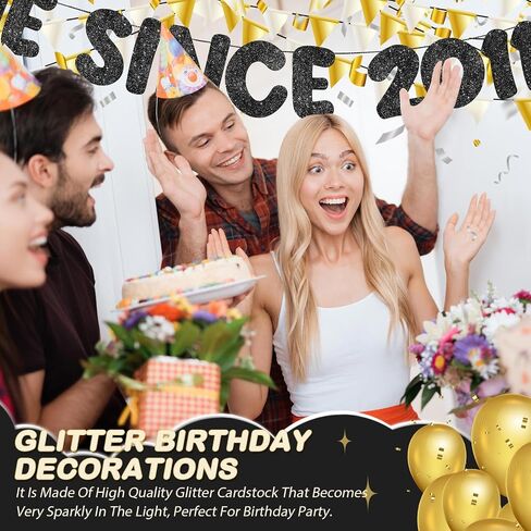 Fulmoon Pre Strung Awesome Since 2011 Banner Glitter Happy 14th Birthday Sign Funny Glitter Happy 14th Anniversary Party Decorations for Men Women(Dark Blue) in Saudi Arabia