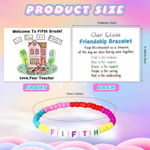 XunYee 24 Sets Back to School Gifts for Student Include Our Class Is a Family Greeting Card and First Day of School Bracelet with Bags Letter Bracelet for 1st Day of Classroom (First Grade) in Saudi Arabia
