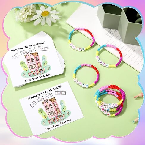 XunYee 24 Sets Back to School Gifts for Student Include Our Class Is a Family Greeting Card and First Day of School Bracelet with Bags Letter Bracelet for 1st Day of Classroom (First Grade) in Saudi Arabia