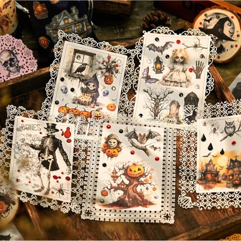 Halloween Rub On Transfer Stickers, 3 Sheets, Vintage Gothic Designs with Skeletons, Pumpkins and Haunted Houses in Saudi Arabia