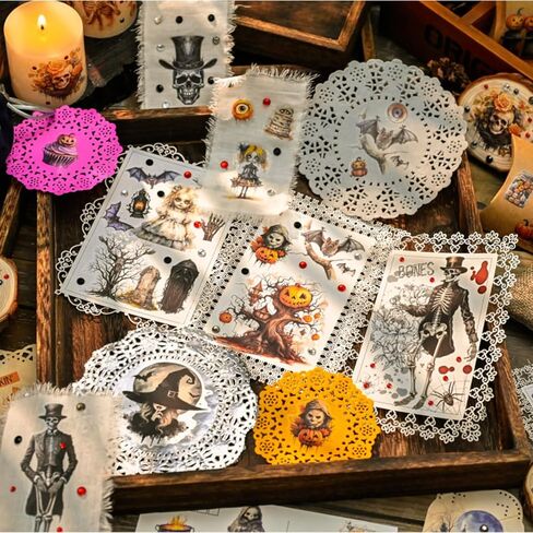 Halloween Rub On Transfer Stickers, 3 Sheets, Vintage Gothic Designs with Skeletons, Pumpkins and Haunted Houses in Saudi Arabia