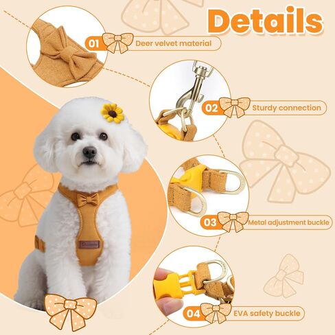 Small Dog Harness and Leash Set, Adjustable Puppy Harness for Small Dogs, No Pull Puppy Leash and Harness,Pet Harness with 1.5m Leash, Puppy Carrier Sling for Small Dogs, Cats (Yellow, S) in Kuwait