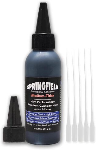 Black Rubber Toughened CA Glue - 2oz Premium Cyanoacrylate Super Glue - Medium-Thick 500 CPS Viscosity Adhesive - RC Tire Glue, Speaker Repair, Knot Filler, Woodworking, Hobby by Springfield Speaker in Kuwait