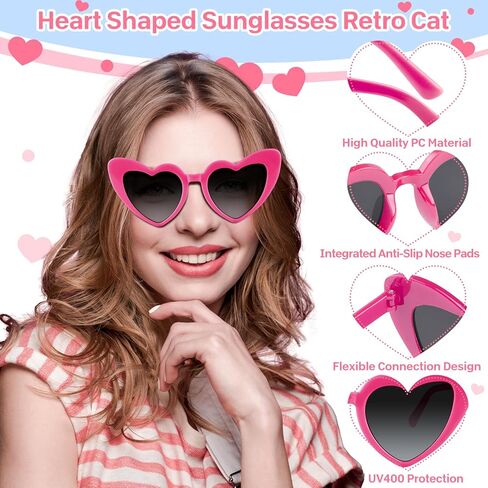 6/12/24 Pack Heart Sunglasses Vintage Heart Shaped Glasses Bulk Bachelorette Sunglasses for Women Wedding Party in Kuwait