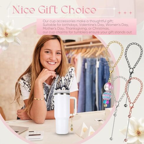 12 Pcs Beadable Charm Accessories Compatible with Stanley Beaded Charm for Tumblers with Handle Cup Chains Wire for 30 40 oz Water Bottle Jewelry Gift Making Blank DIY in Saudi Arabia