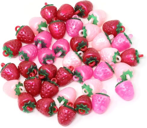 Honbay 40PCS Cute Sweet Strawberry Resin Charms Pendant Fruit Food Tiny Pendants 3D Strawberry Pendants Bead Charms for Keychains Earrings Bracelets Necklaces Jewelry Making Crafts in Saudi Arabia