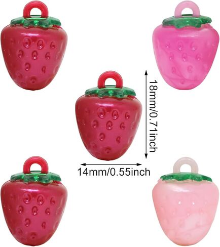 Honbay 40PCS Cute Sweet Strawberry Resin Charms Pendant Fruit Food Tiny Pendants 3D Strawberry Pendants Bead Charms for Keychains Earrings Bracelets Necklaces Jewelry Making Crafts in Saudi Arabia