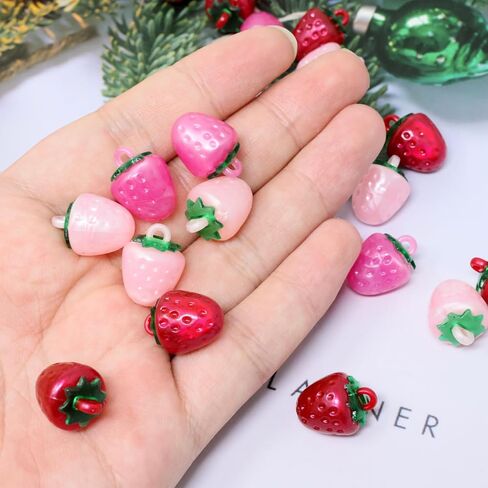 Honbay 40PCS Cute Sweet Strawberry Resin Charms Pendant Fruit Food Tiny Pendants 3D Strawberry Pendants Bead Charms for Keychains Earrings Bracelets Necklaces Jewelry Making Crafts in Saudi Arabia