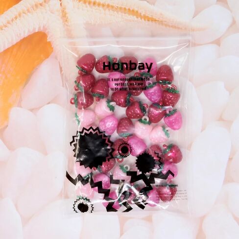 Honbay 40PCS Cute Sweet Strawberry Resin Charms Pendant Fruit Food Tiny Pendants 3D Strawberry Pendants Bead Charms for Keychains Earrings Bracelets Necklaces Jewelry Making Crafts in Saudi Arabia
