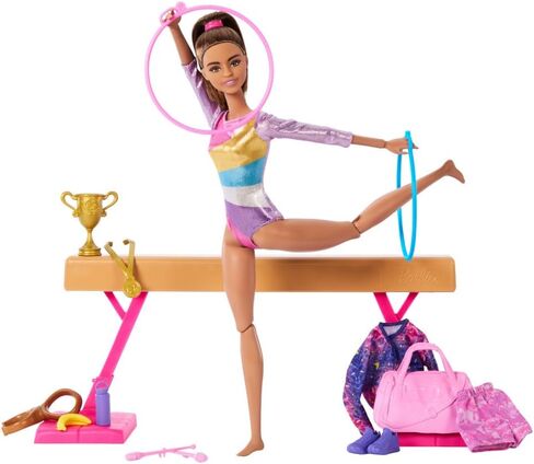 Barbie Careers Playset, Gymnastics Set with Blonde Gymnast Fashion Doll, C-Clip for Flipping Action, Balance Beam, Warm-Up Suit & Accessories in Saudi Arabia