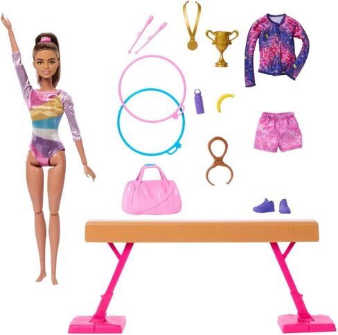Barbie Careers Playset, Gymnastics Set with Blonde Gymnast Fashion Doll, C-Clip for Flipping Action, Balance Beam, Warm-Up Suit & Accessories in Saudi Arabia