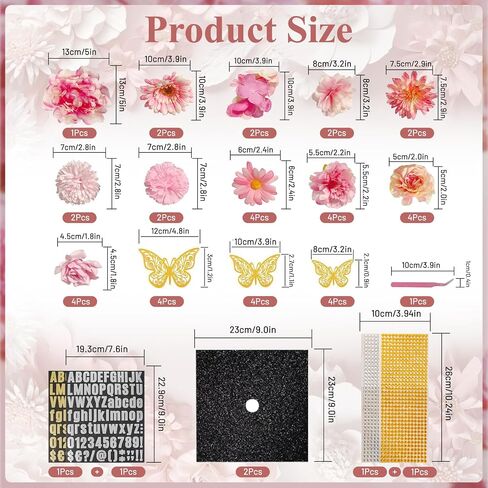 49 PCS Cap Cap Decorations Kit ، الزهور الاصطناعية المتنوعة ، أحجار الراين ، الملصقات الأبجدية وعدد الأرقام ، الفراشات والقوس لفئة Cap Topper Cap Topper من 2025 Supplies (Pink) in Saudi Arabia
