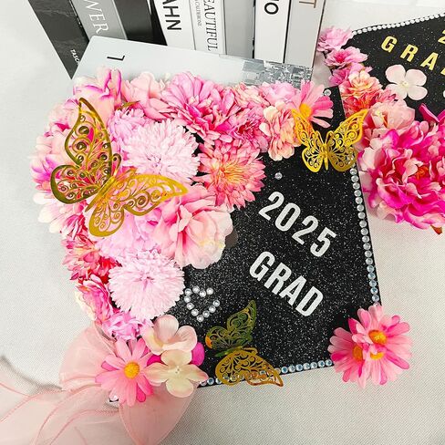 49 PCS Cap Cap Decorations Kit ، الزهور الاصطناعية المتنوعة ، أحجار الراين ، الملصقات الأبجدية وعدد الأرقام ، الفراشات والقوس لفئة Cap Topper Cap Topper من 2025 Supplies (Pink) in Saudi Arabia