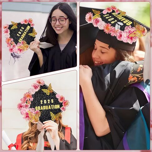 49 PCS Cap Cap Decorations Kit ، الزهور الاصطناعية المتنوعة ، أحجار الراين ، الملصقات الأبجدية وعدد الأرقام ، الفراشات والقوس لفئة Cap Topper Cap Topper من 2025 Supplies (Pink) in Saudi Arabia
