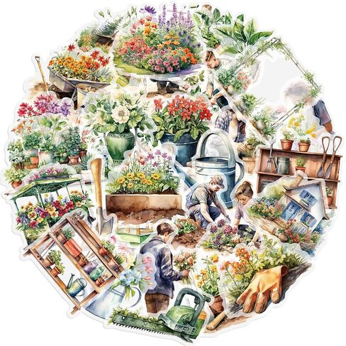 50Pcs Transparent Potted Plant Stickers for Scrapbooking PET Gardens Stickers Gardening Craft Sticker Gardener Sticker for Journaling Clear Flower Decals (Gardens) in Saudi Arabia
