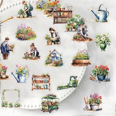 50Pcs Transparent Potted Plant Stickers for Scrapbooking PET Gardens Stickers Gardening Craft Sticker Gardener Sticker for Journaling Clear Flower Decals (Gardens) in Saudi Arabia