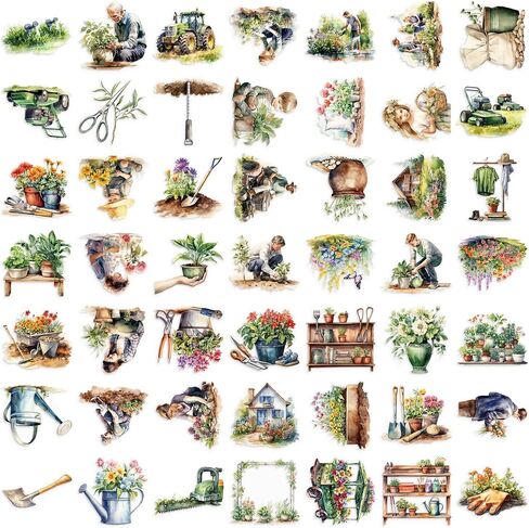 50Pcs Transparent Potted Plant Stickers for Scrapbooking PET Gardens Stickers Gardening Craft Sticker Gardener Sticker for Journaling Clear Flower Decals (Gardens) in Saudi Arabia