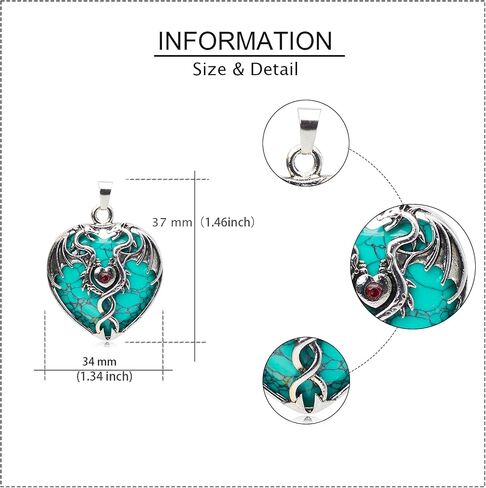 6 Pieces Crystal Dragon Pendants for Men Women Heart Shaped Alloy Dragon Inlay Design Natural Gemstone Quartz Charm for Jewelry Making Necklace in Saudi Arabia