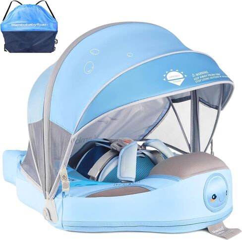 Mambobaby Baby Pool Float with Removable Sun Canopy - Non Inflatable Infant Swim Float with Anti-Flip Tail Design, Waterproof & Skin-Friendly Baby Float for Swimming (3-24 Months) in Saudi Arabia
