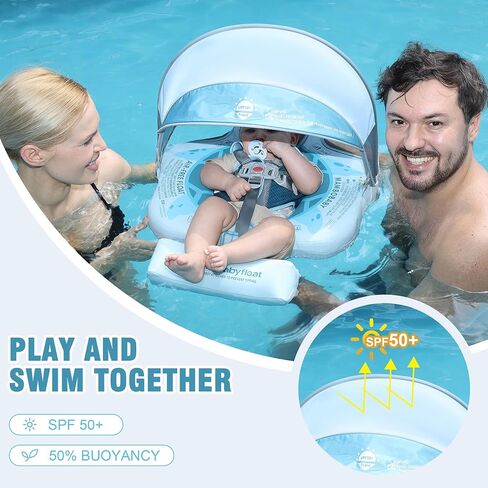 Mambobaby Baby Pool Float with Removable Sun Canopy - Non Inflatable Infant Swim Float with Anti-Flip Tail Design, Waterproof & Skin-Friendly Baby Float for Swimming (3-24 Months) in Saudi Arabia