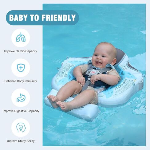 Mambobaby Baby Pool Float with Removable Sun Canopy - Non Inflatable Infant Swim Float with Anti-Flip Tail Design, Waterproof & Skin-Friendly Baby Float for Swimming (3-24 Months) in Saudi Arabia