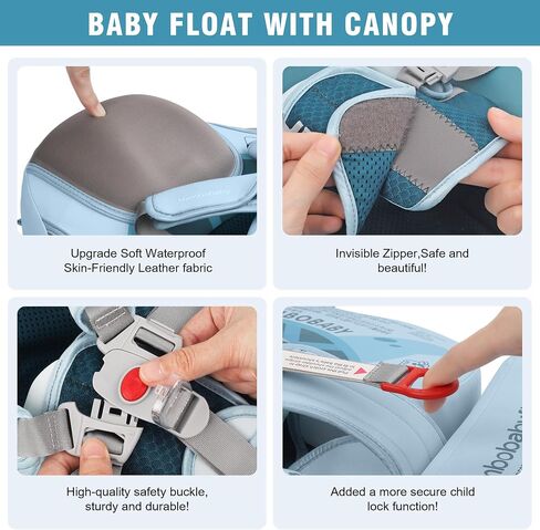 Mambobaby Baby Pool Float with Removable Sun Canopy - Non Inflatable Infant Swim Float with Anti-Flip Tail Design, Waterproof & Skin-Friendly Baby Float for Swimming (3-24 Months) in Saudi Arabia