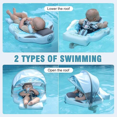 Mambobaby Baby Pool Float with Removable Sun Canopy - Non Inflatable Infant Swim Float with Anti-Flip Tail Design, Waterproof & Skin-Friendly Baby Float for Swimming (3-24 Months) in Saudi Arabia