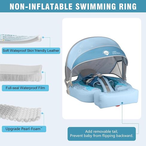 Mambobaby Baby Pool Float with Removable Sun Canopy - Non Inflatable Infant Swim Float with Anti-Flip Tail Design, Waterproof & Skin-Friendly Baby Float for Swimming (3-24 Months) in Saudi Arabia