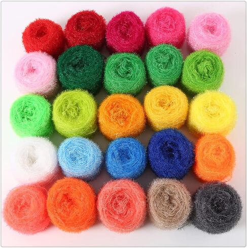 6 Skeins Scrubby Sparkle Yarn, Glass Silk Fluffy Polyester Scrubbie Shiny Yarn for Crocheting Knitting Dishcloths Washcloths DIY 300g (Harvest Green, L) in Saudi Arabia