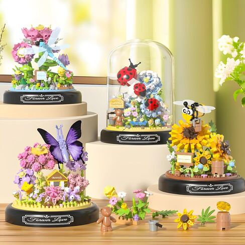 HI-REEKE Flower Butterfly Bouquet Building Block Set, Micro Mini Botanical Building Toy for Women-582 PCS in Saudi Arabia