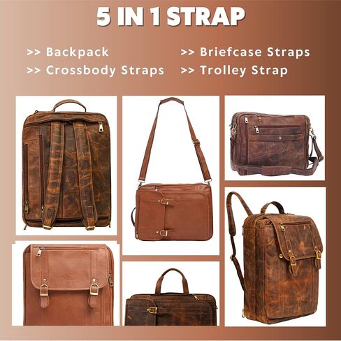 DreamController Leather Backpack Convertible 5in1 Laptop Bag, Shoulder Backpack, Messenger-Crossbody, Trolly Strap & Handle in Saudi Arabia