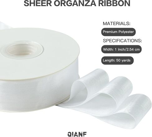 1 Inch White Sheer Organza Ribbon 50 Yards Tulle Ribbon for Wedding Invitations Bridal Flower Bouquets Gift Wrapping Baby Shower Christmas Tree Decor Bows DIY Crafts in Saudi Arabia