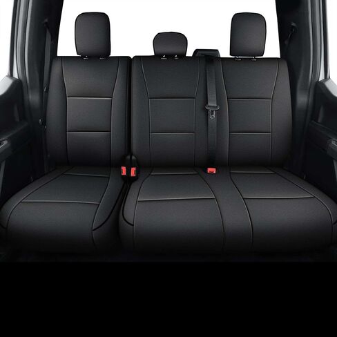 أغطية مقاعد ملائمة مخصصة لسيارة Ford F150: 2015 2016 2017 2018 2019 2020 2021 2022 F250/350 2017-2022 5 مقاعد مجموعة كاملة من أغطية مقاعد الشاحنة المصنوعة من الجلد الصناعي ووسادة هوائية متوافقة (تنطبق فقط على XL&XLT، أسود) in Saudi Arabia
