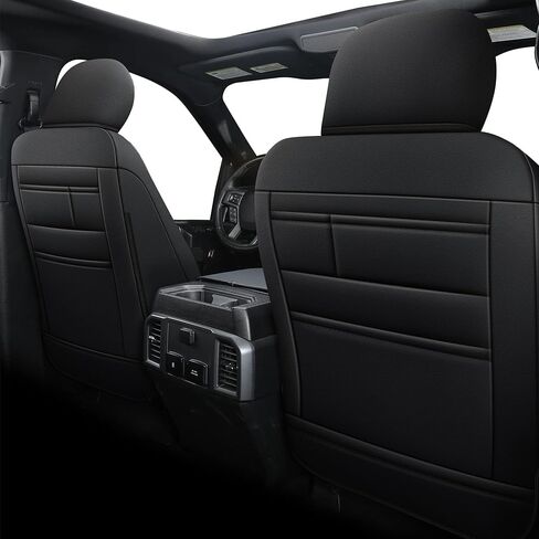أغطية مقاعد ملائمة مخصصة لسيارة Ford F150: 2015 2016 2017 2018 2019 2020 2021 2022 F250/350 2017-2022 5 مقاعد مجموعة كاملة من أغطية مقاعد الشاحنة المصنوعة من الجلد الصناعي ووسادة هوائية متوافقة (تنطبق فقط على XL&XLT، أسود) in Saudi Arabia