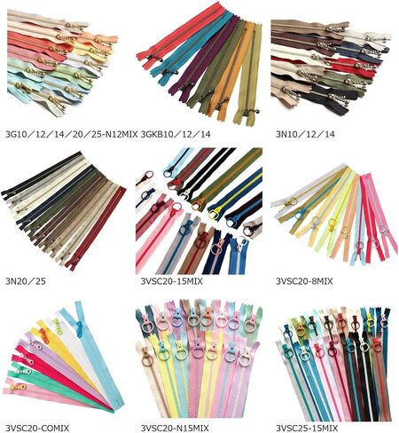 Y.K.K 3G12-N12MIX Zipper with Beads, Nuance Colors, 12 Color Set, 4.7 inches (12 cm), Gold in Saudi Arabia